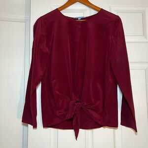 Antonio Melani 100% Silk Long Sleeve Tie Front Blouse Burgundy Women’s Small